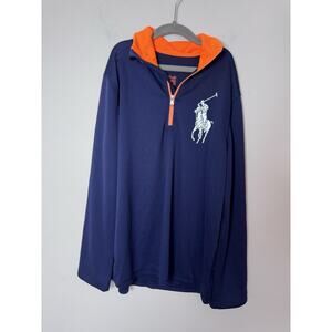 Polo Ralph Lauren Boys Youth L Performance Navy Quarter Zip Big Pony Pull Over